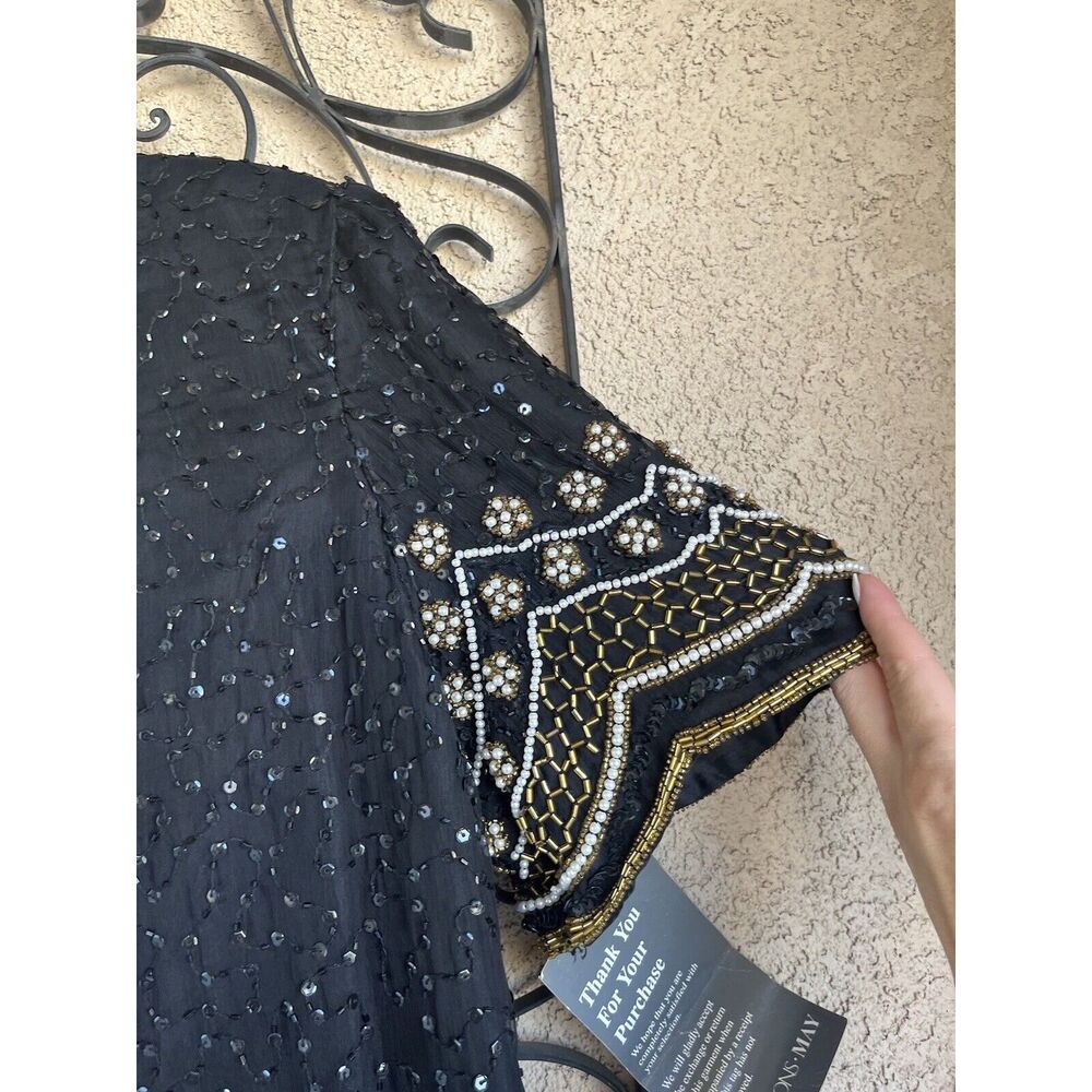 Lawrence Kazar Beaded Top - Size XL - Black/ Gold - Picture 6 of 10